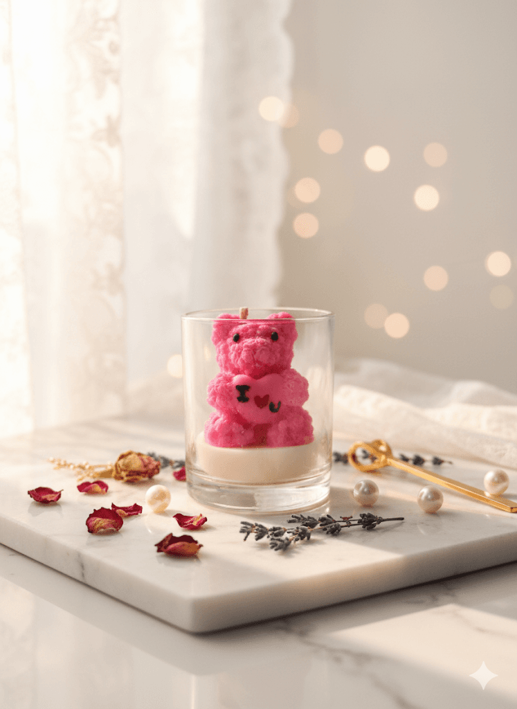 Teddy jar candle with rose fragrance